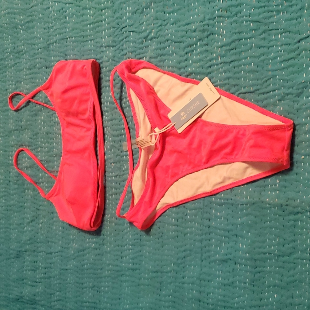 Cupshe hot pink high waisted bikini M NWT